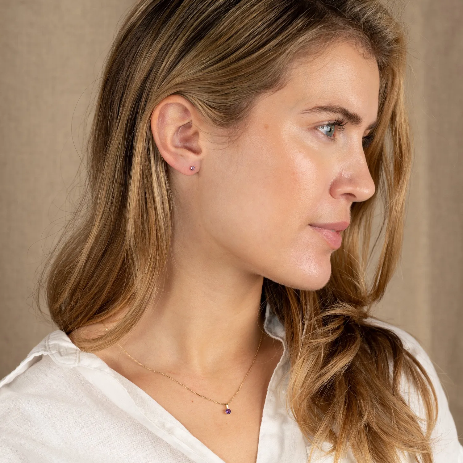 Sisi Copenhagen Soley Stud ørestikker guld ametyst 3mm