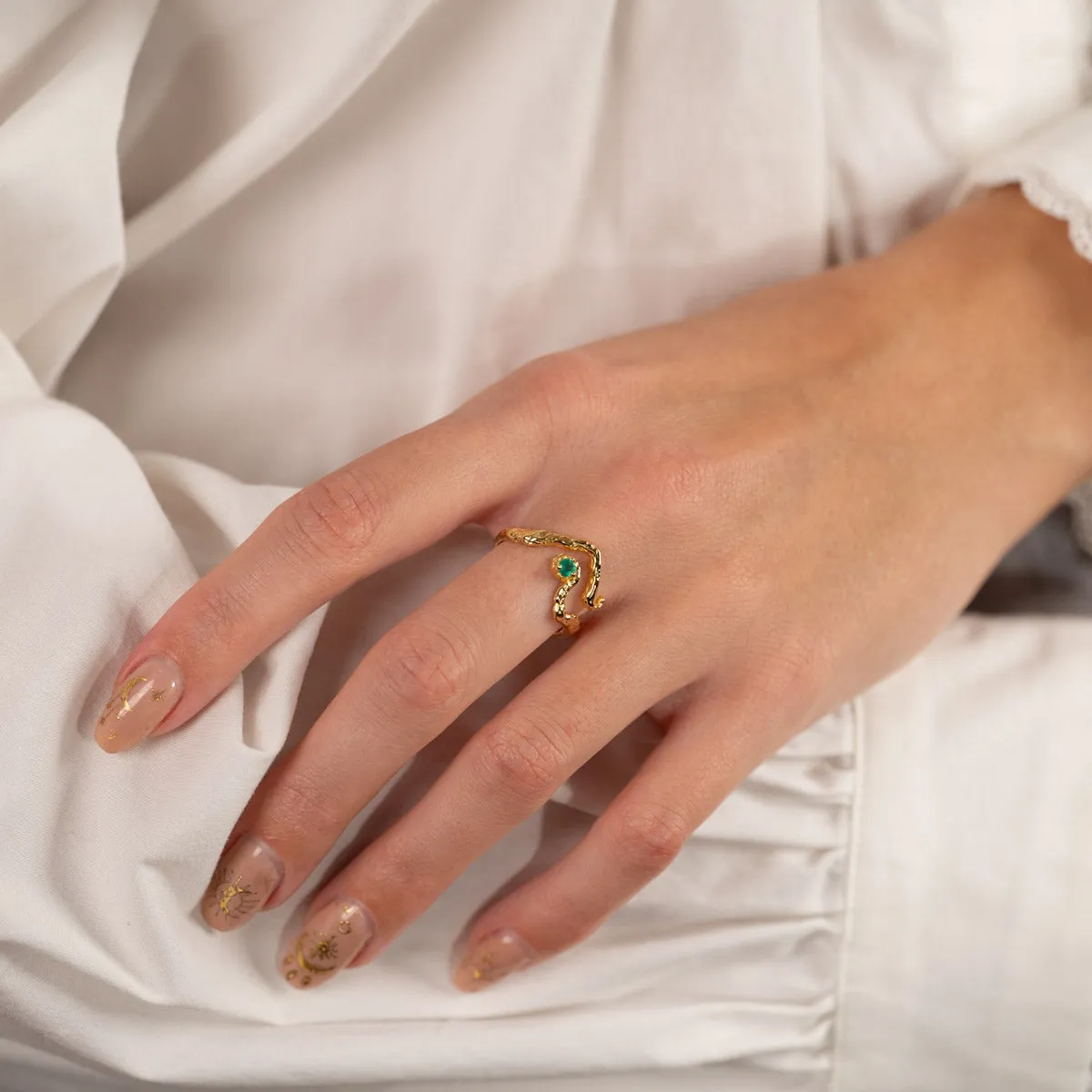 Sisi Copenhagen Emilia Green Agate ring forgyldt grøn