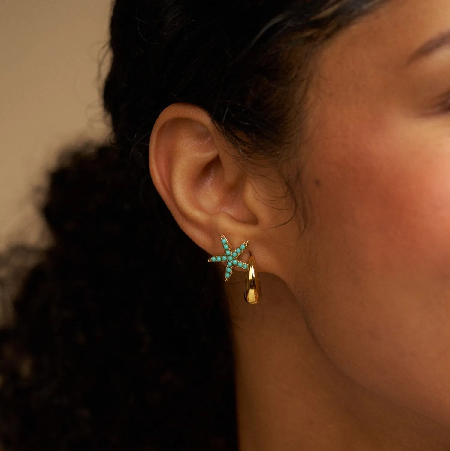 Orelia Turquoise Starfish Stud øreringe guld turkis