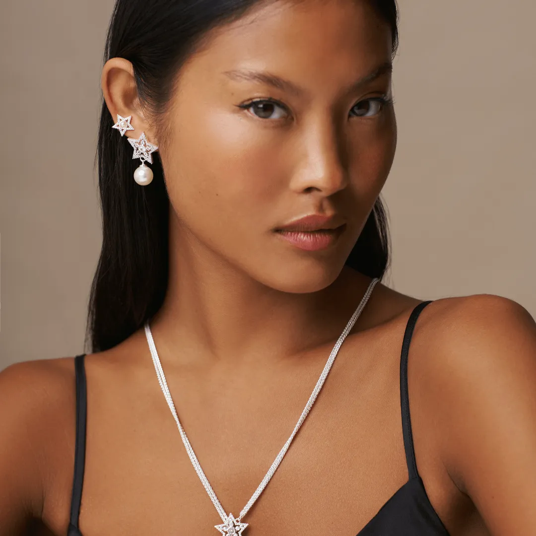 Orelia Crystal Star Pearl drop øreringe sølv