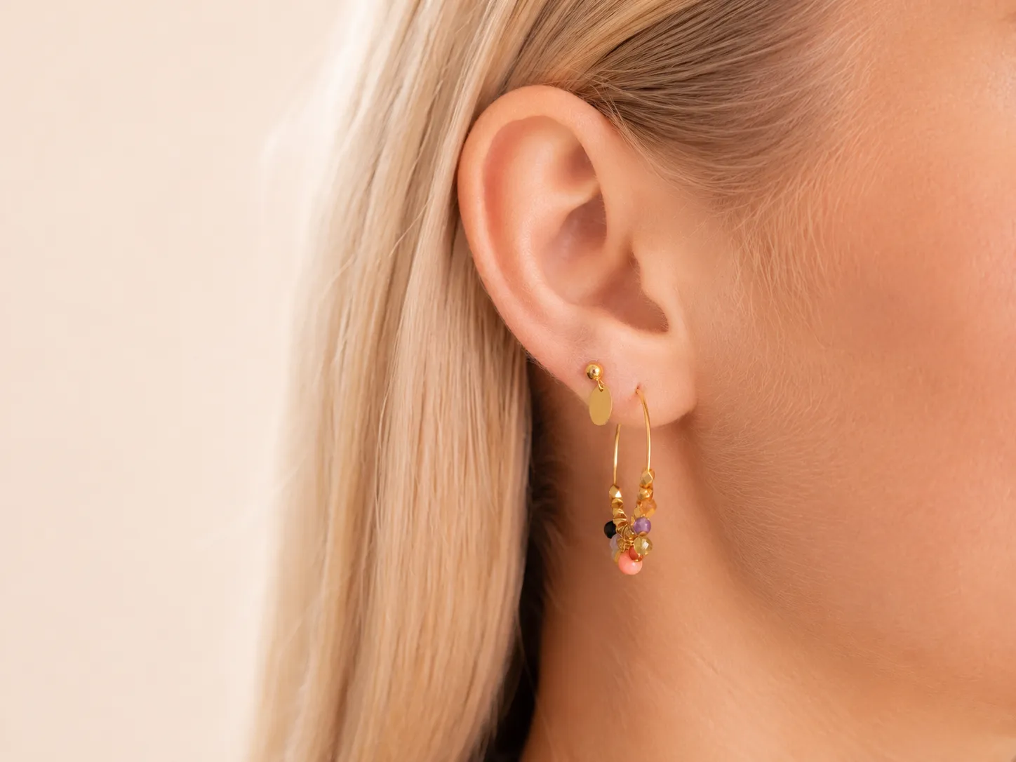 Lulo Colorful Hoops øreringe perler 18K guldbelagt