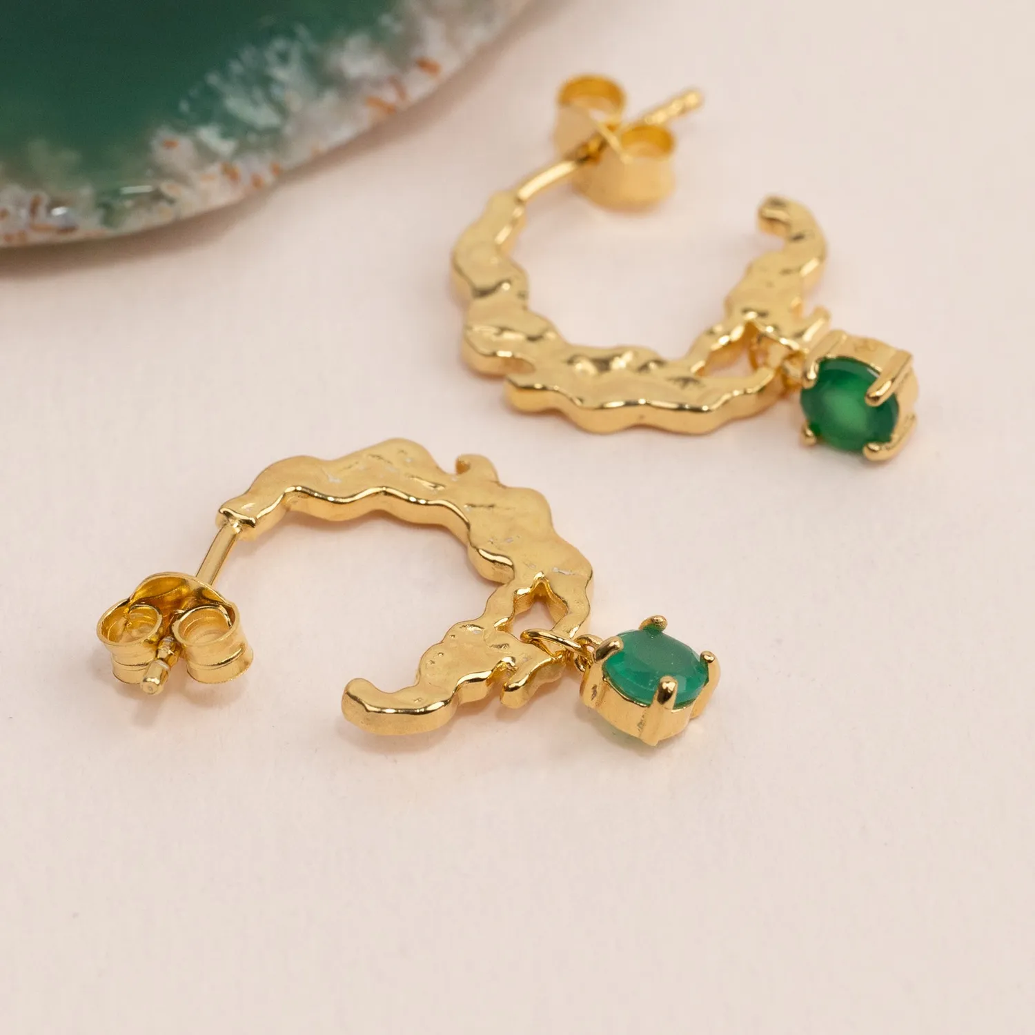 Sisi Copenhagen Emilia Green Agate Golden creoler grøn agat