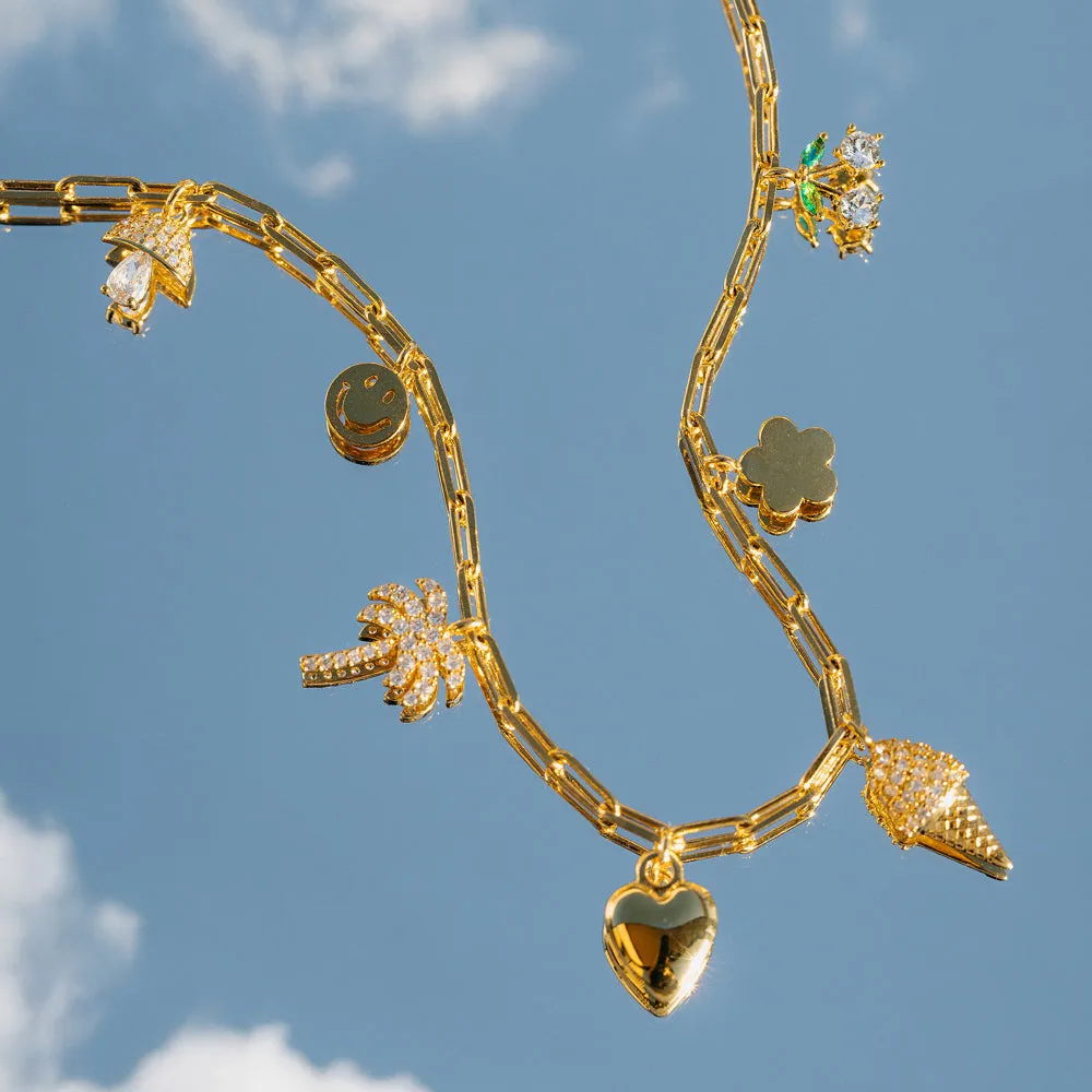 Orelia Mixed Eclectic Pavé Charm halskæde forgyldt