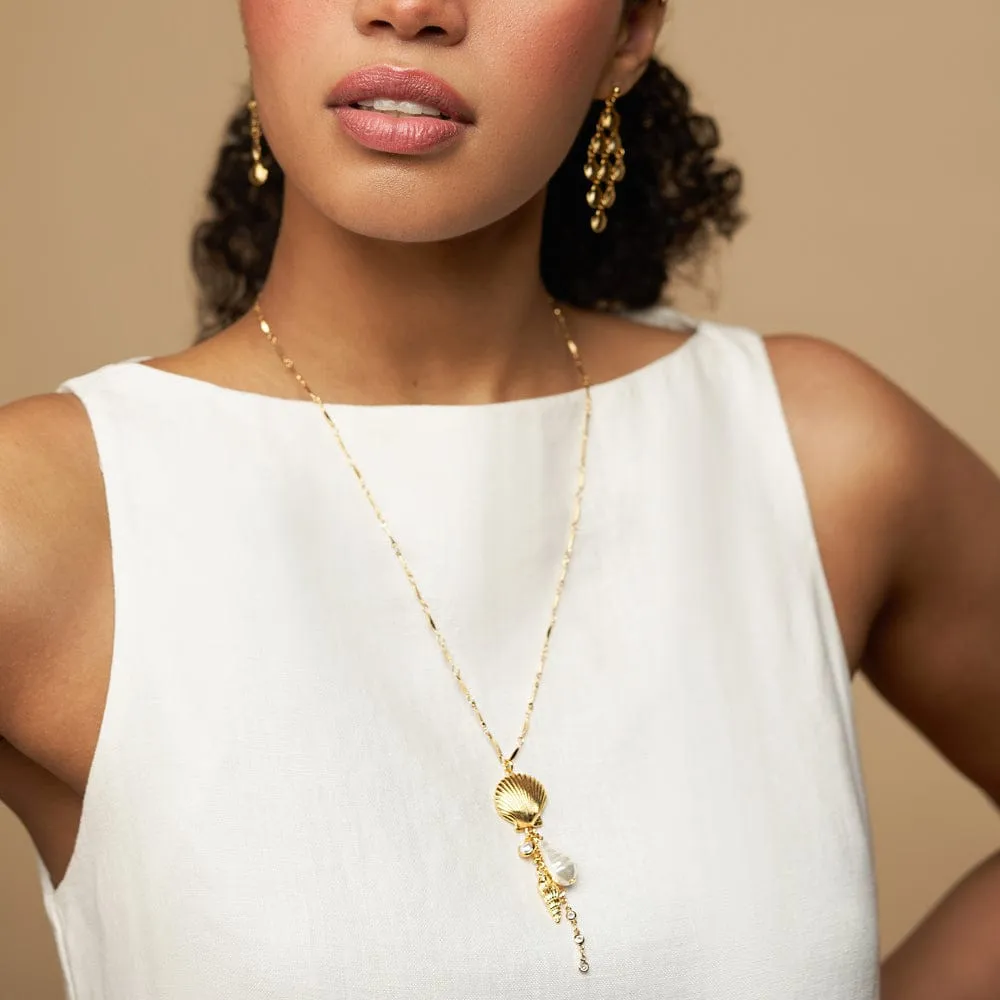 Orelia Statement Shell Pearl Cascading halskæde guld lang