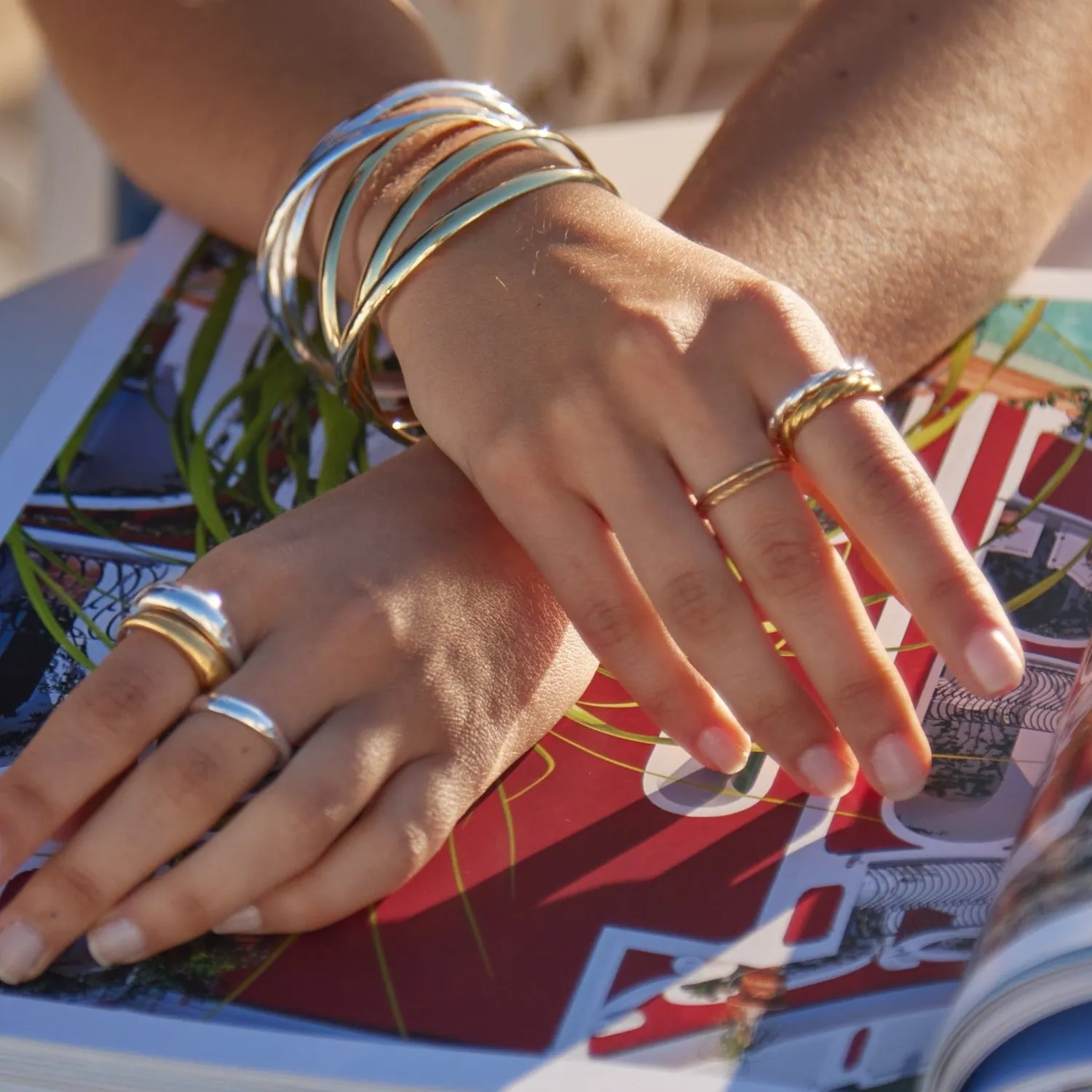 Orelia LUXE Ring Pack ringe sølv 2-pak glat + snoet