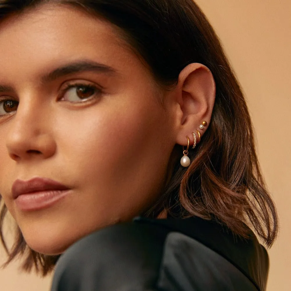 Orelia LUXE Pearl Stud Hoop øreringesæt guld 3-par vandfast