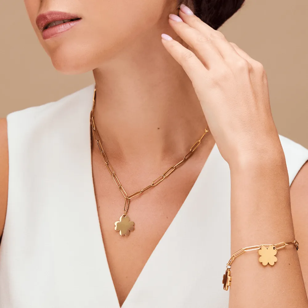 Orelia LUXE Polished Clover halskæde guld kløver