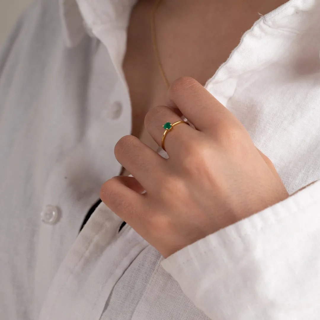 Sisi Copenhagen Gemma ring forgyldt grøn agat 4 mm