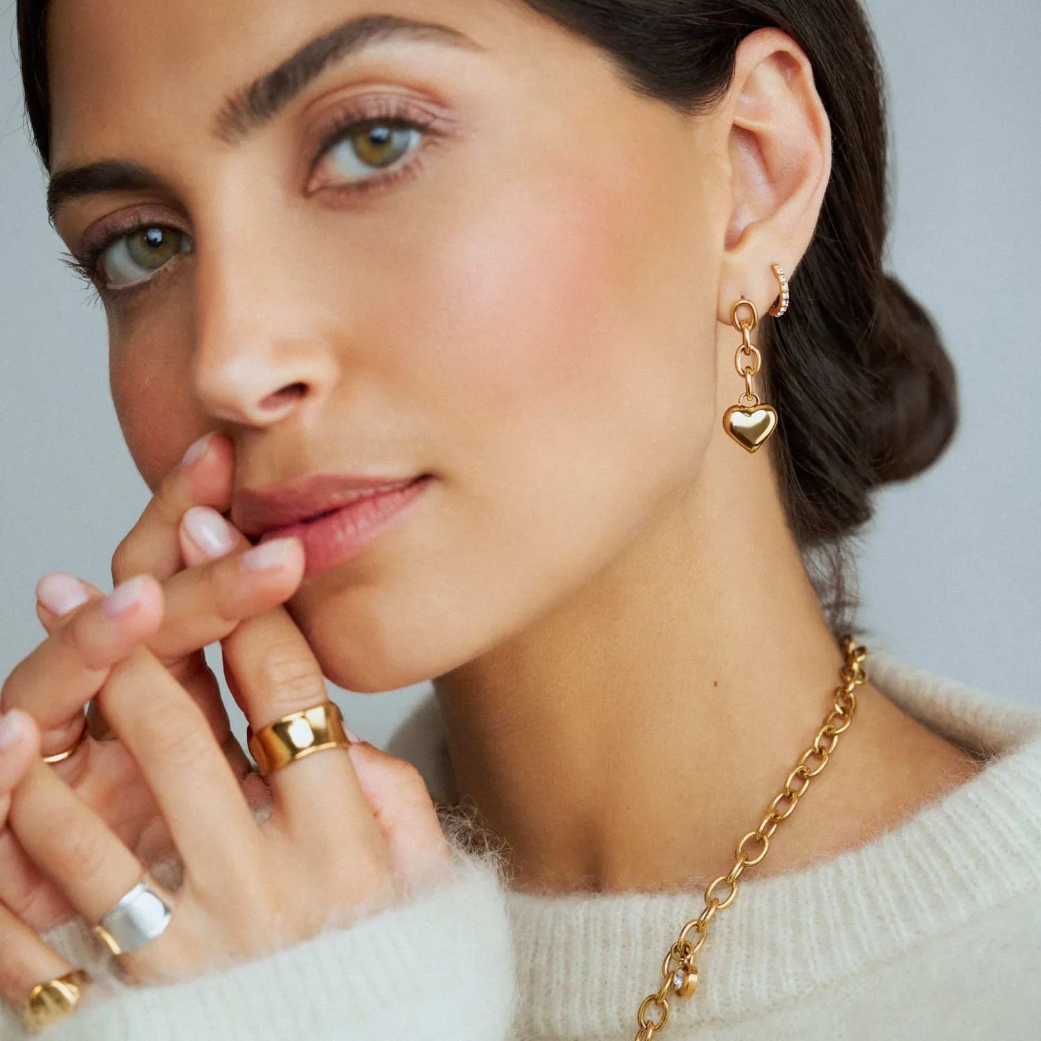 Orelia LUXE Heart & Chain øreringe forgyldt