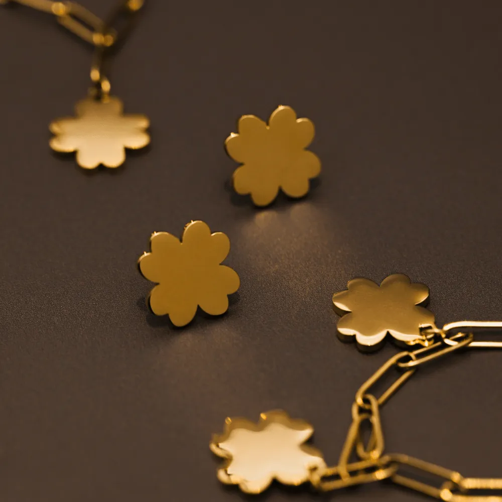Orelia LUXE Polished Clover Stud ørering forgyldt stål
