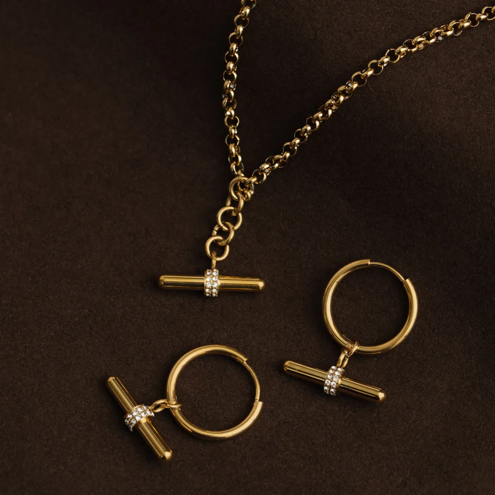 Orelia LUXE Pavé T-Bar hoop øreringe guld vandtætte