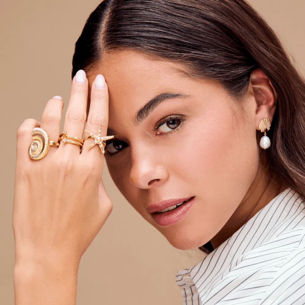 Orelia Statement Starfish ring guld med perler
