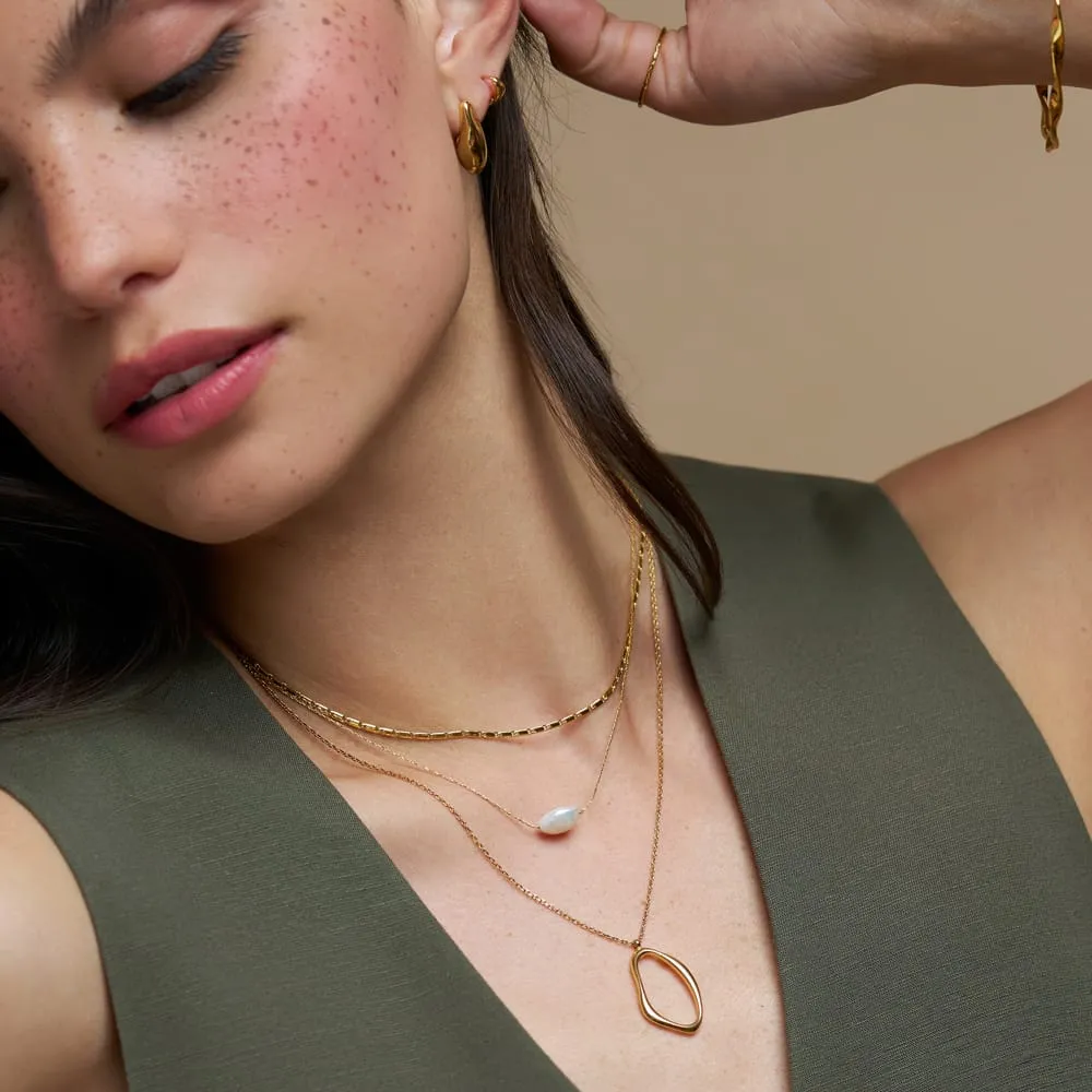 Orelia Organic Oval Pearl 3-rækket halskæde