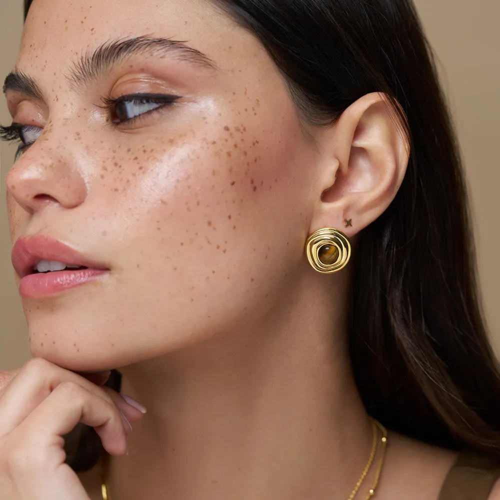 Orelia Tiger's Eye Dome studs semi-ædelsten