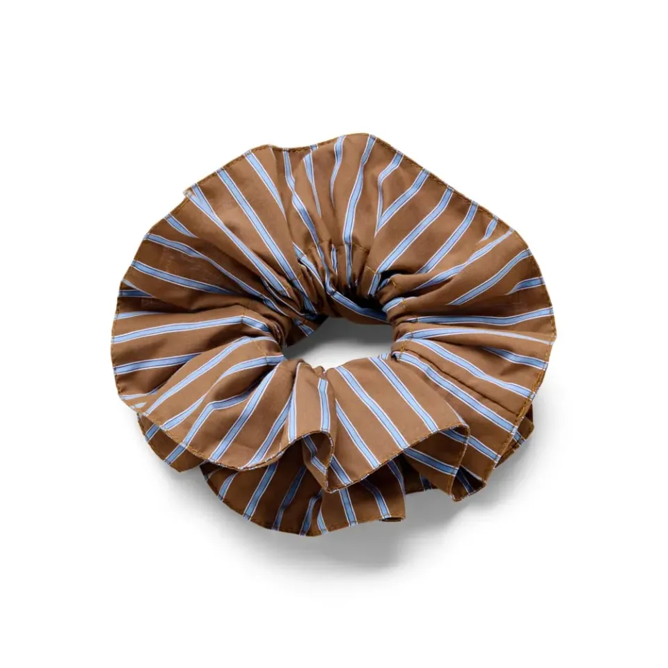 Orelia Oversized Brown & Blue Stripe scrunchie stribet