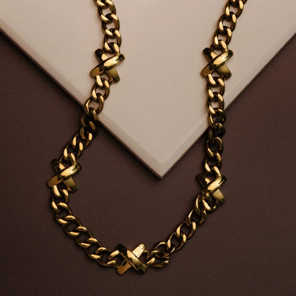 Orelia LUXE Chunky Stationed Cross halskæde forgyldt