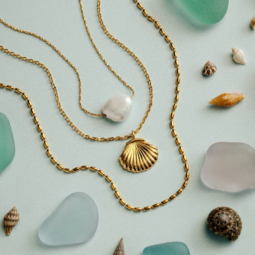 Orelia Pearl Shell 3-row halskæde guld perle