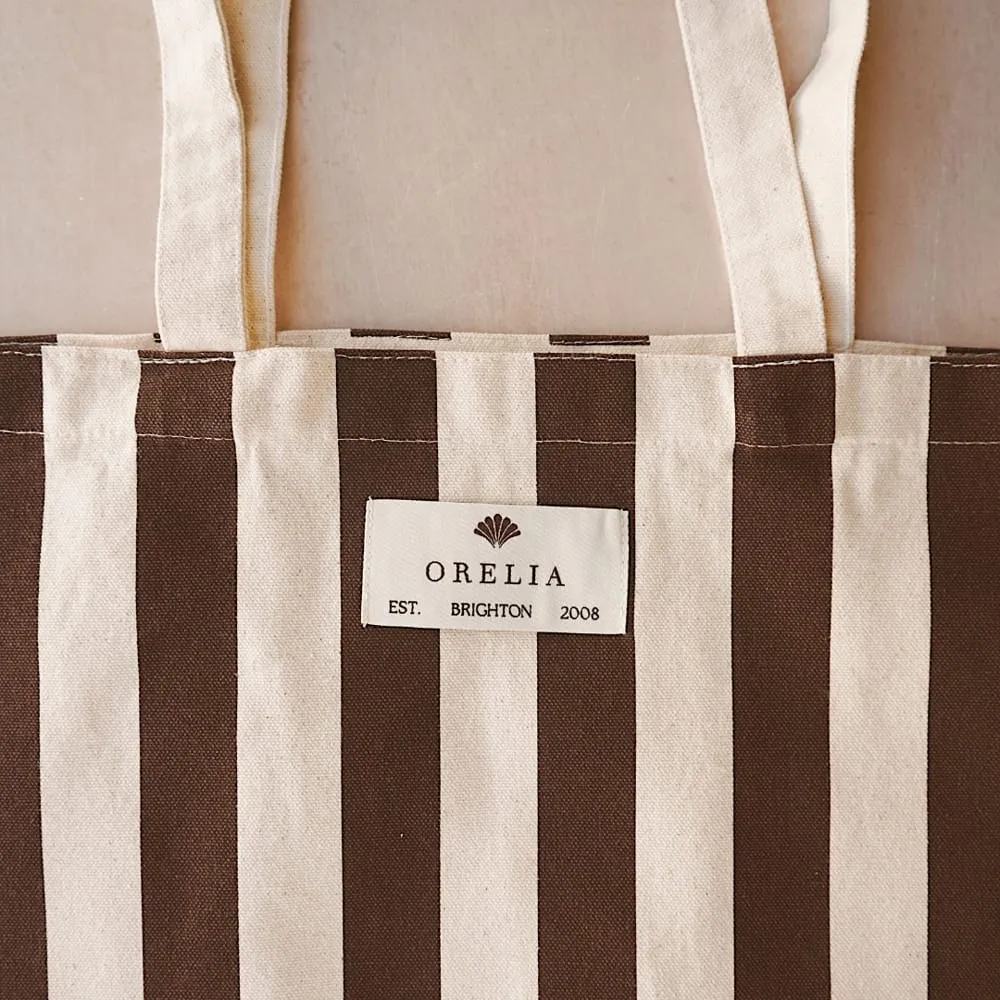 Orelia Beach Tote strandtaske brown stripe bomuld