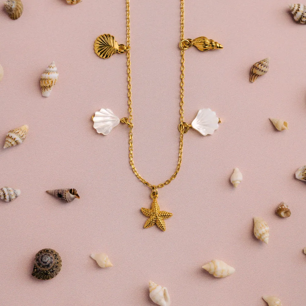 Orelia Mixed Shell Starfish Charm halskæde guld musling
