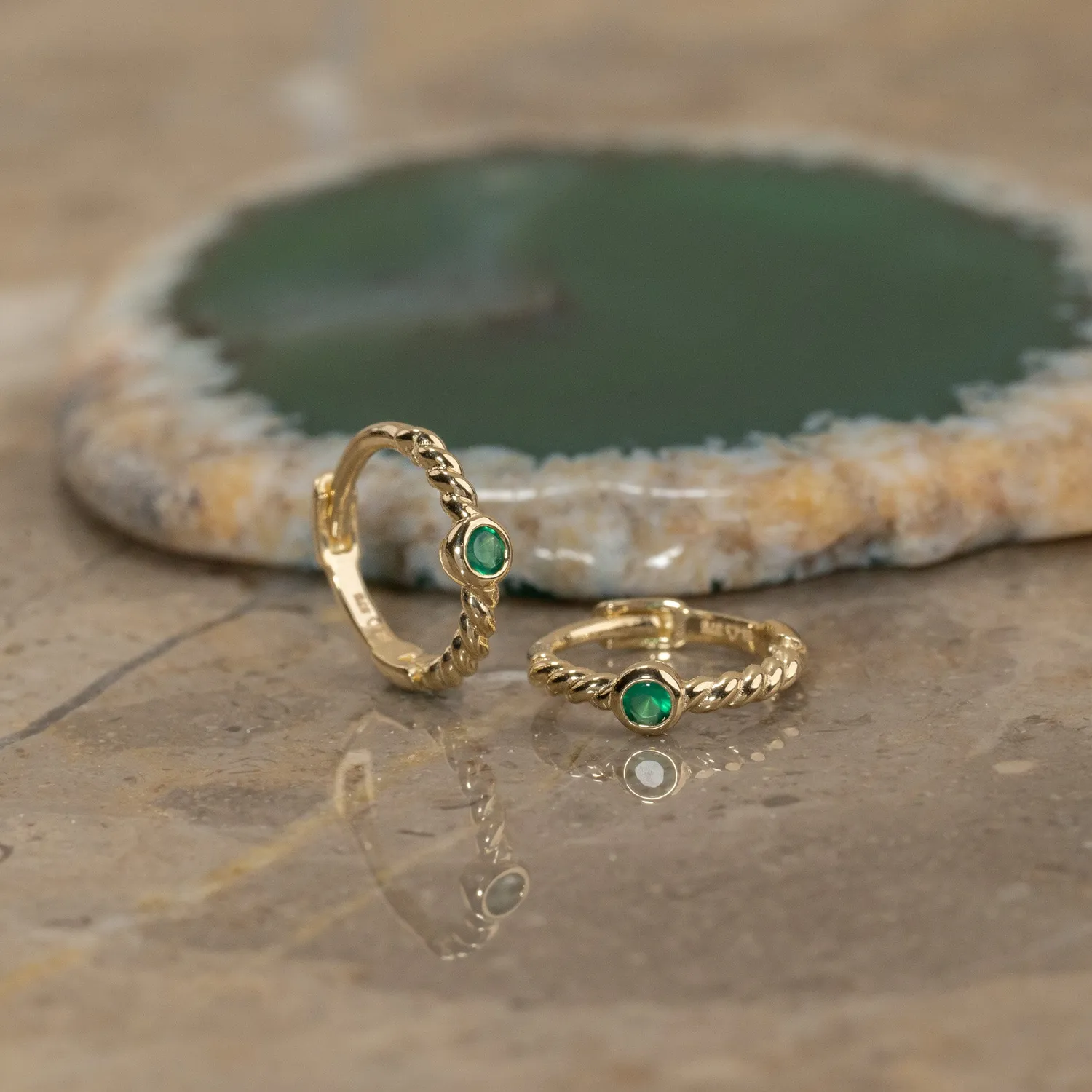 Sisi Copenhagen Sigrid Green Agate creoler 9 kt guld grøn