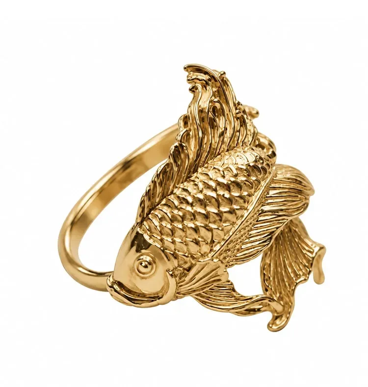 Wos Fish ring messing str 17 guldfisk