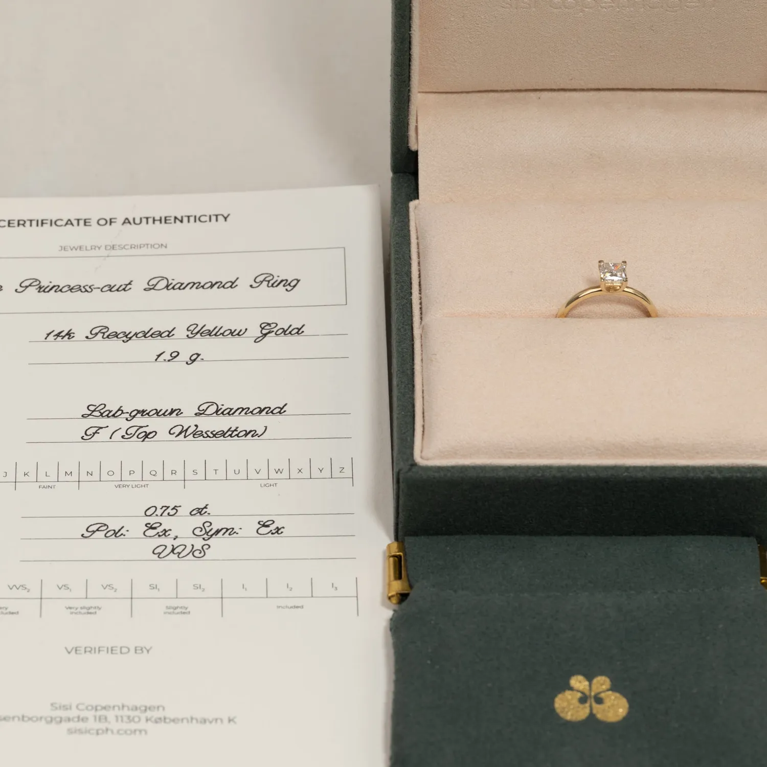 Sisi Copenhagen Solitaire Princess-Cut Lab-Diamond ring 0,75ct str 54 guld