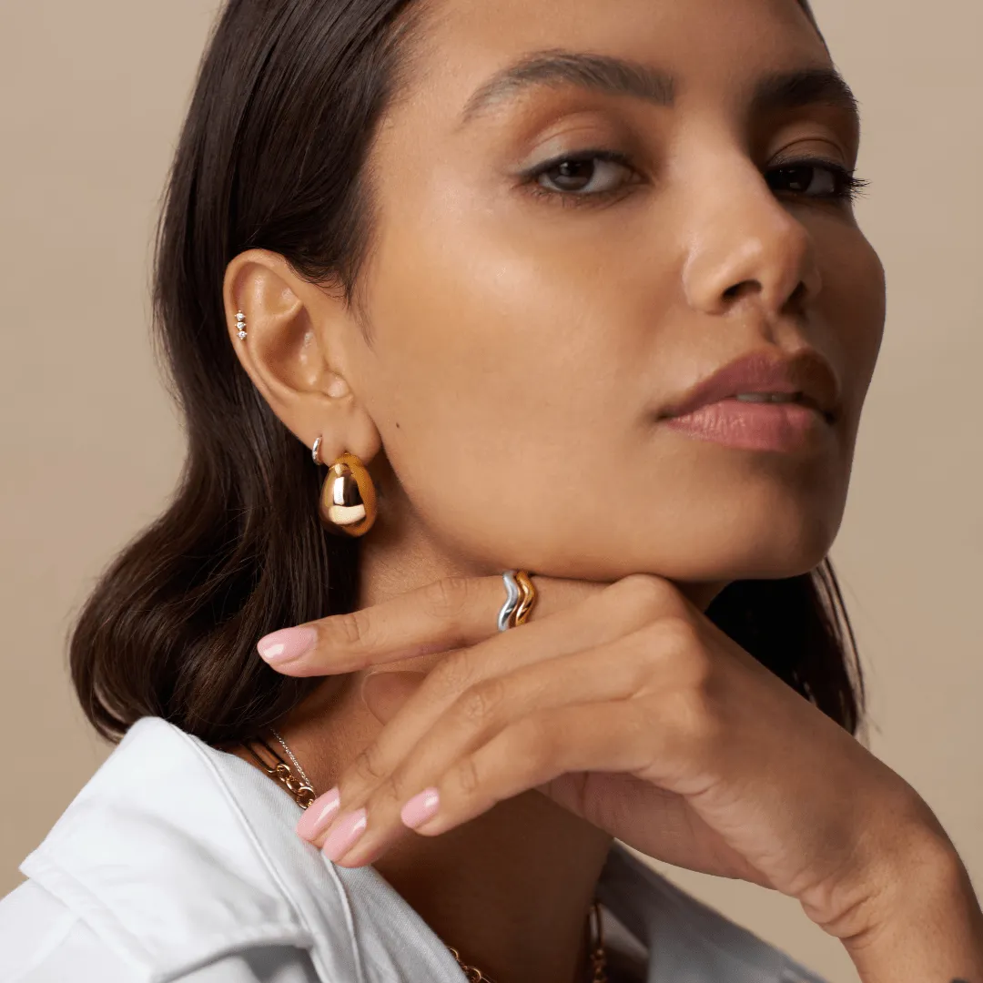 Orelia Mixed Plate Wave Ring ringsæt guld sølv 2 stk