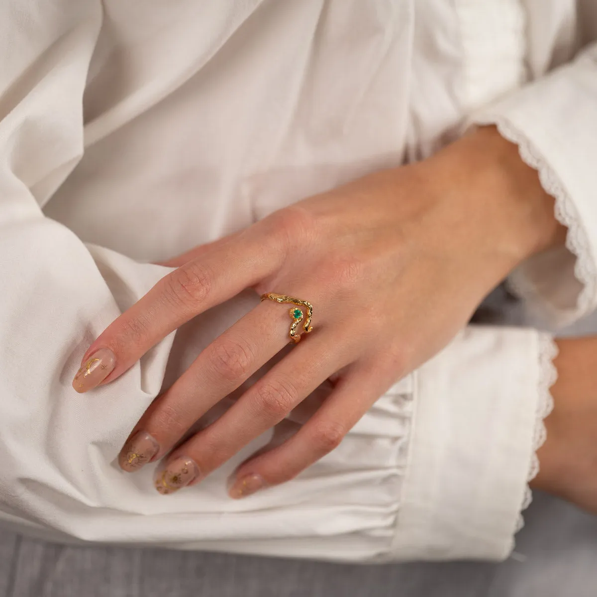Sisi Copenhagen Emilia Green Agate ring forgyldt grøn