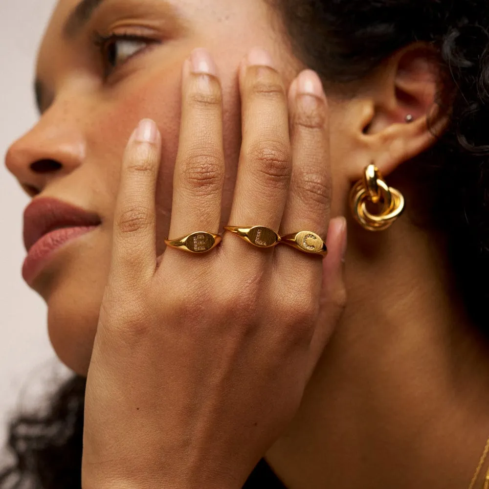 Orelia L Pavé Initial Adjustable Signet ring guld L