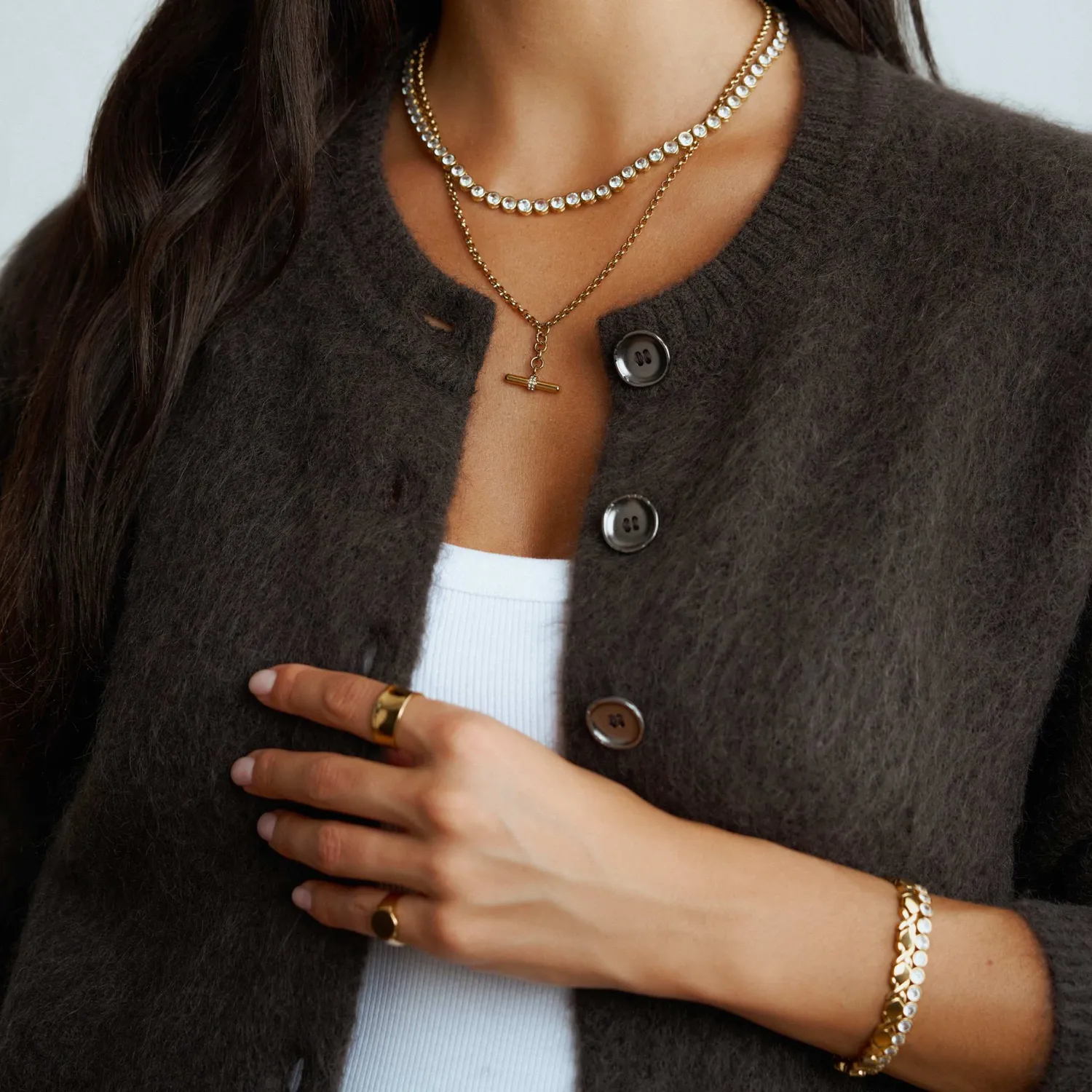 Orelia Luxe Pavé T-Bar Drop halskæde forgyldt