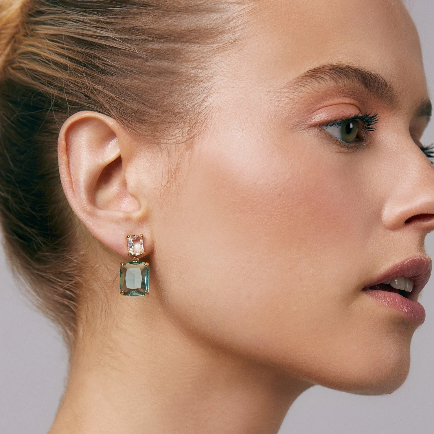 Orelia Statement Double Drop øreringe guld aquamarin