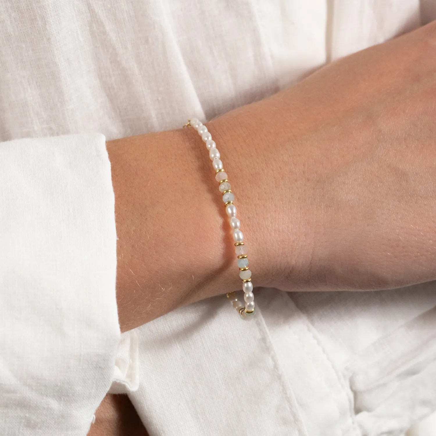 Sisi Copenhagen Dora Morganite Pearl armbånd forgyldt