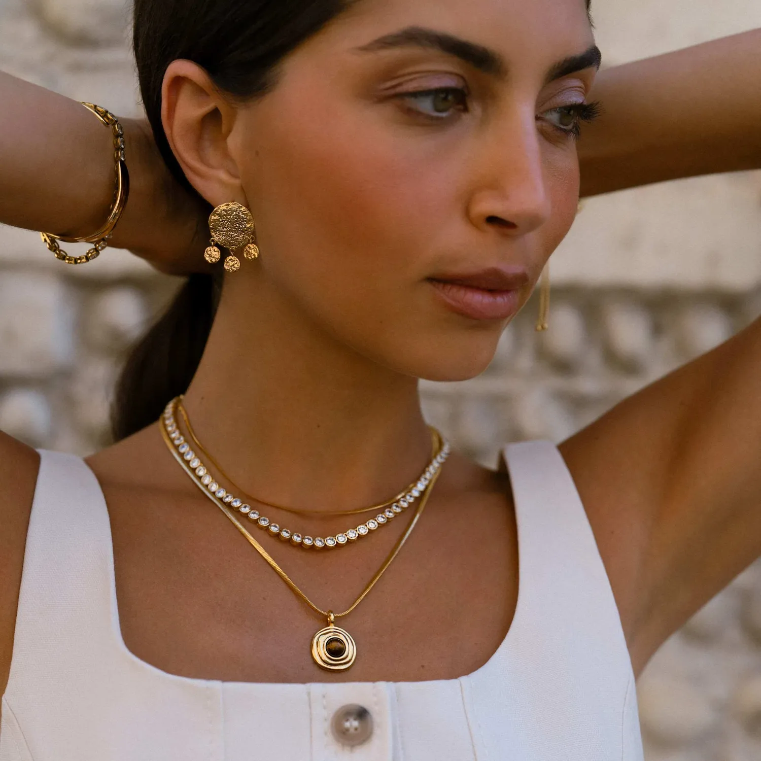 Orelia Snake Chain & Semi-Precious Tiger's Eye Pendant Necklace halskæde guld
