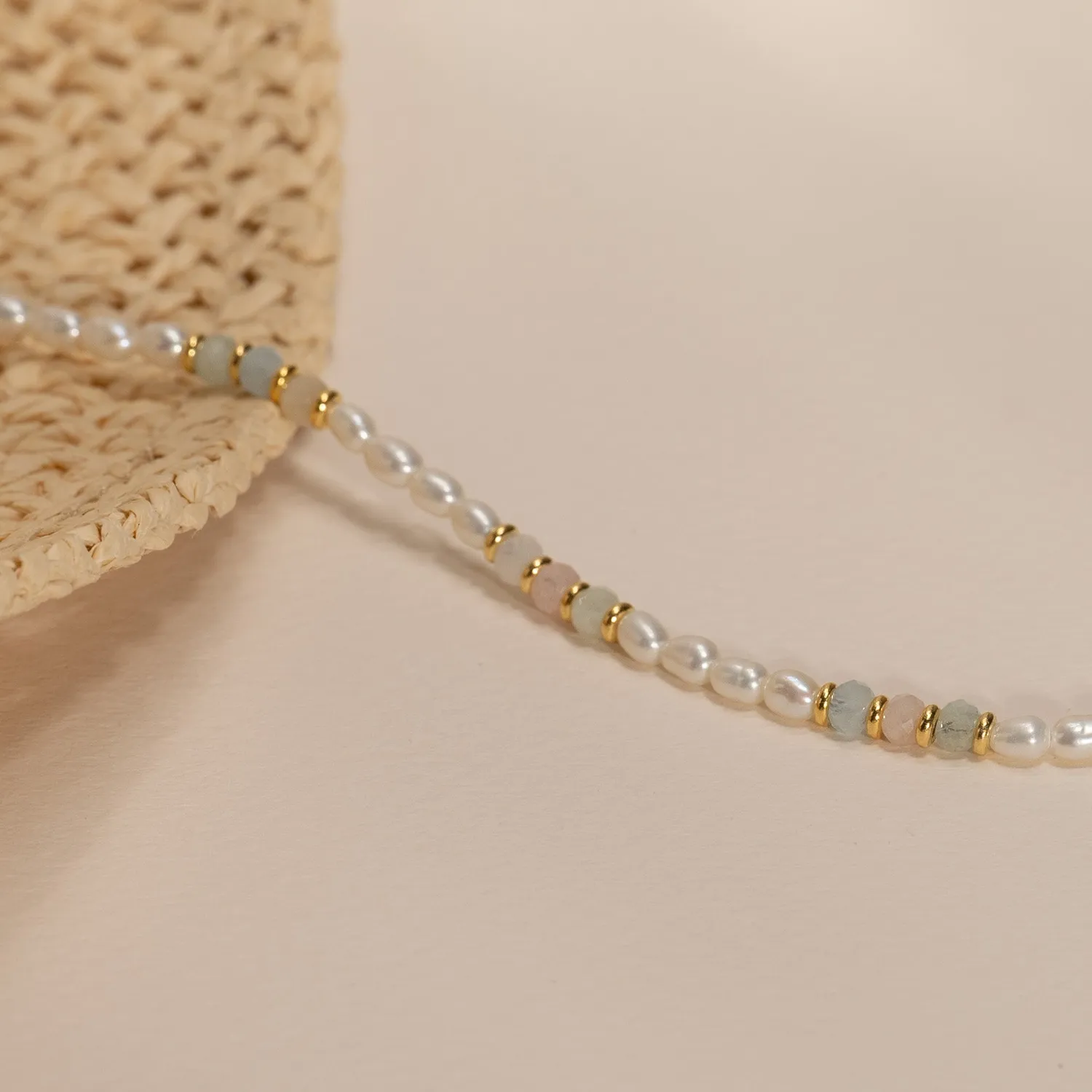 Sisi Copenhagen Dora Morganite Pearl Golden halskæde 42 cm