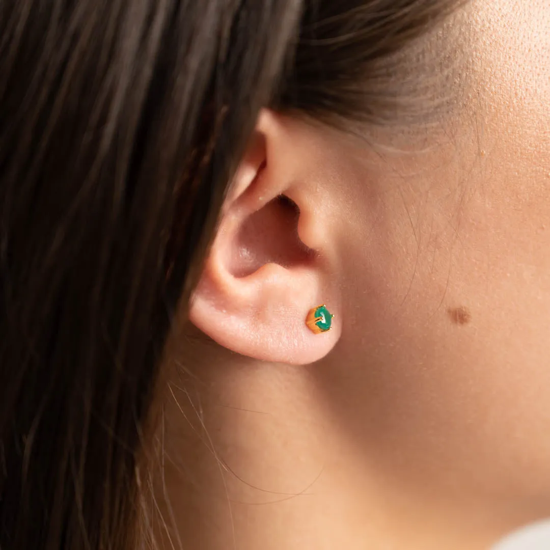 Sisi Copenhagen Gemma ørestikker forgyldt grøn agat 4 mm