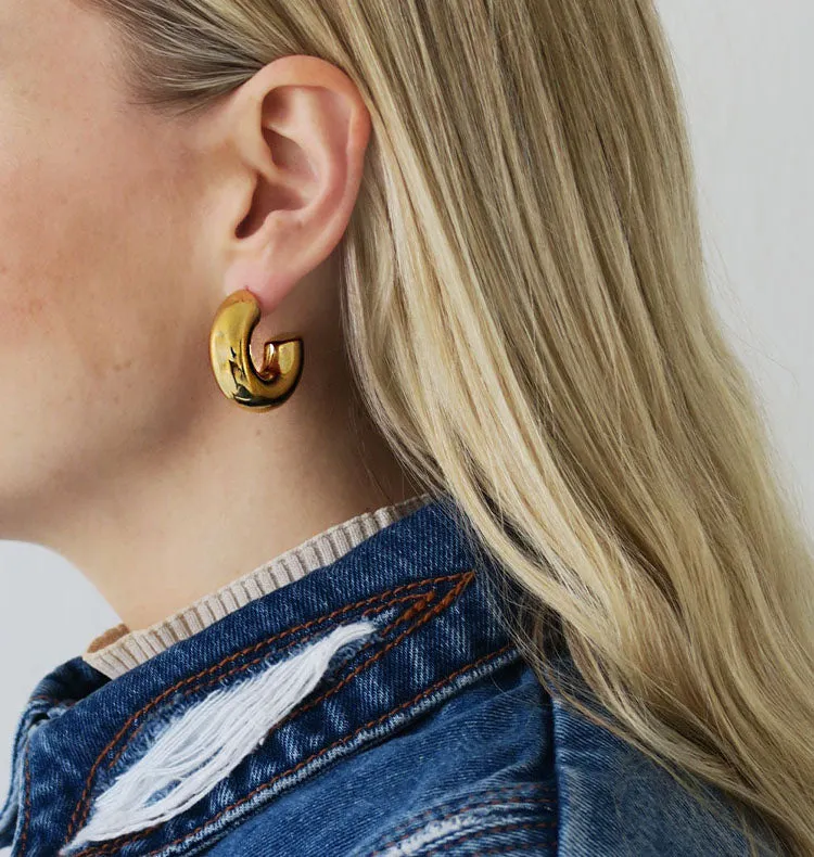 Wos Banana hoop creoler guld 3 cm forgyldt stål