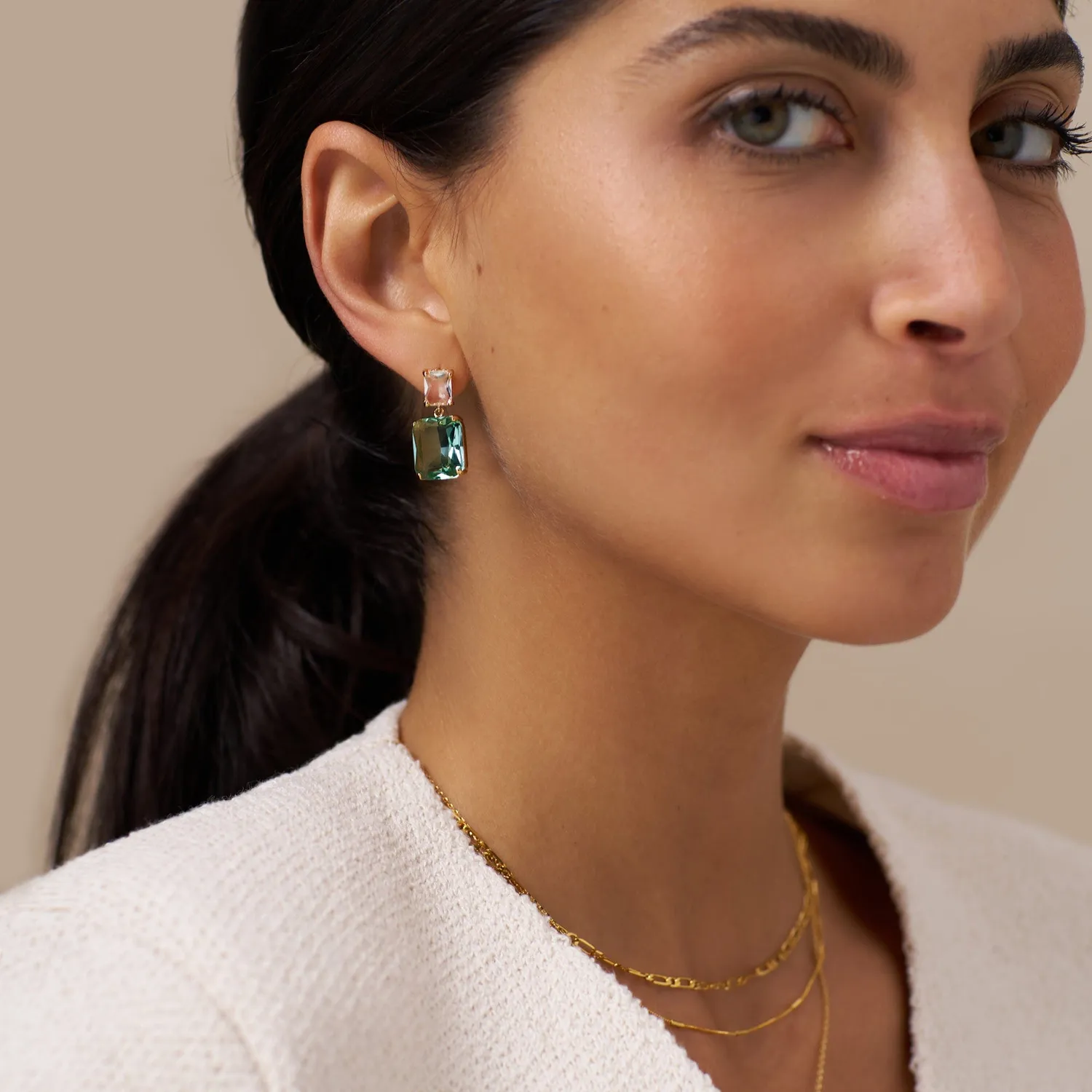 Orelia Statement Double Drop øreringe guld aquamarin
