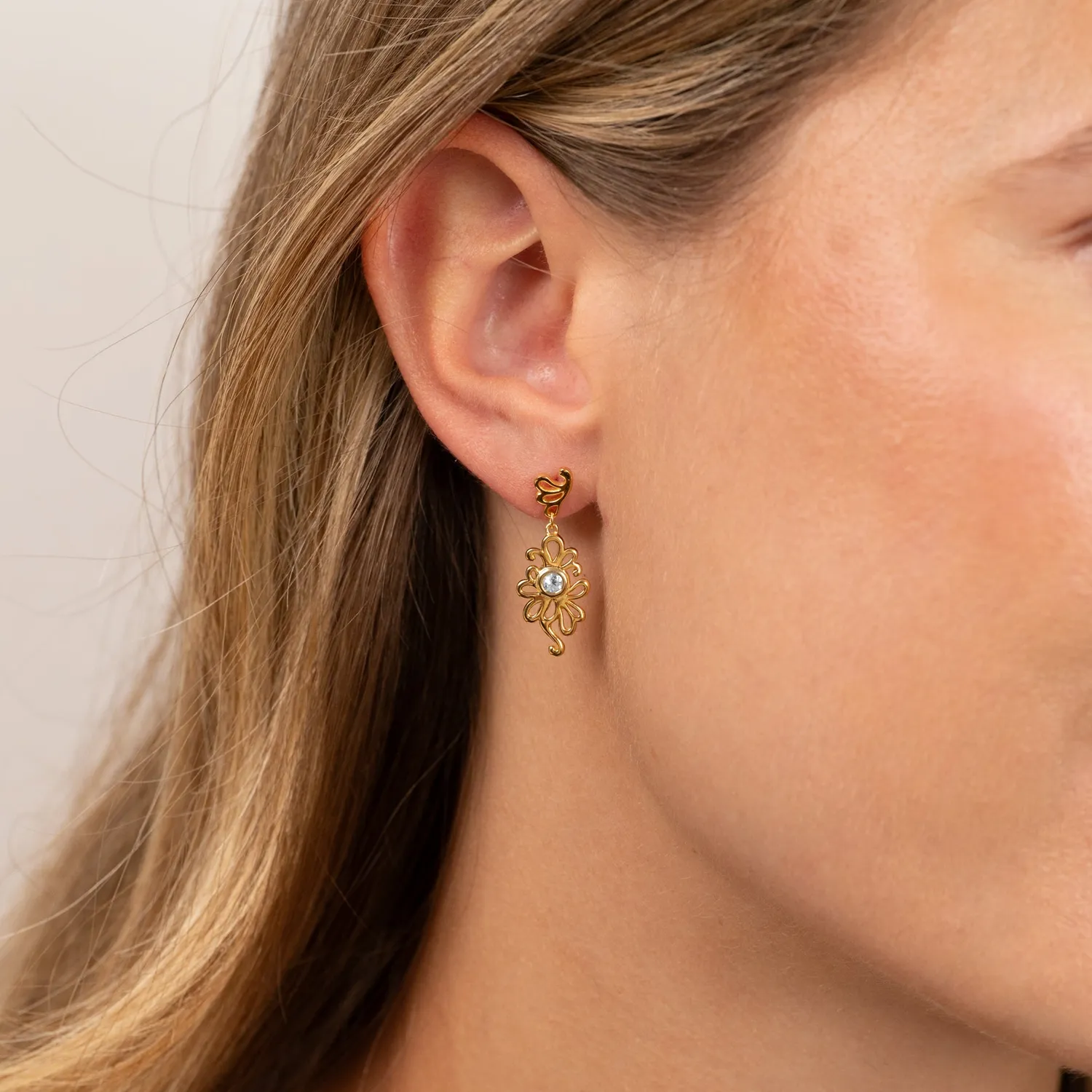 Sisi Copenhagen Solea Blue Topaz Golden Drop øreringe blå topas forgyldt